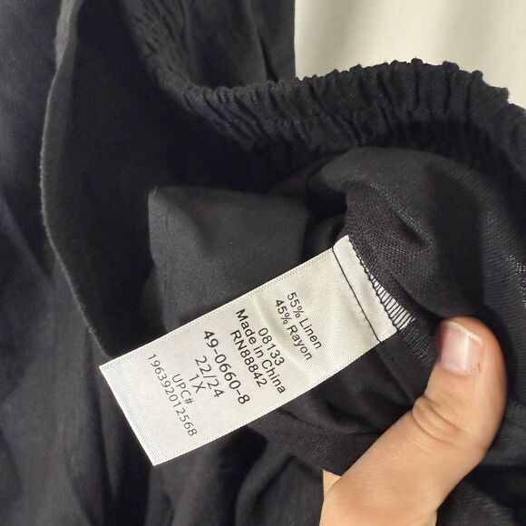 Woman Within Linen Blend Midi Skirt Women's 22 24 Black Pull On Pockets - Picture 7 of 11